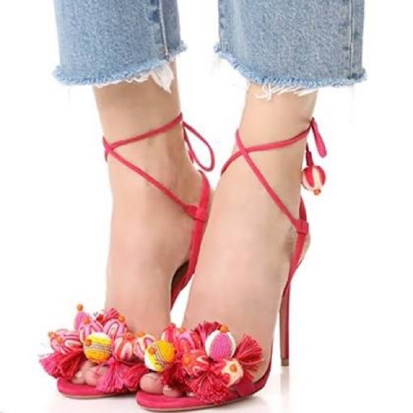 Aquazzura Shoes - Aquazzura PINK Pom Pom Heels 🌸